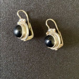 Silver earrings with black stone